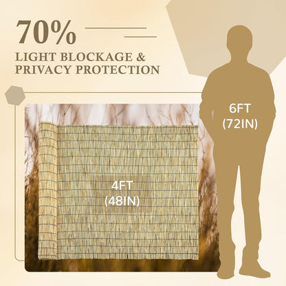 Natural 4FT X 16.4FT Reed Fencing Roll, Balcony Privacy Shade Reed Bamboo Fencing Garden Fence Border, Wind Block Sunshade Fence Screen for Outdoor Yard Patio Flower Bed Edge