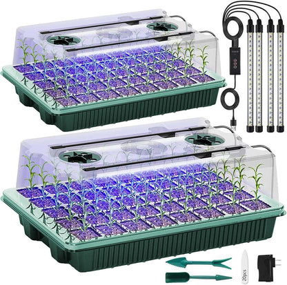 Seed Starter Tray with Grow Light, 2 Packs 80 Cells Seed Starting Kit Seedling Starter Trays with Grow Lights, Plant Germination Trays with Humidity Dome Plant Starter Kit