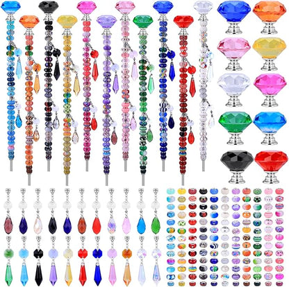 DIY Fairy Wand Garden Stakes Kit, Crystal Beaded Decorative Wands Set, Outdoor Garden Decoration with Assembly Guide (Diamond Top 423 Pcs)