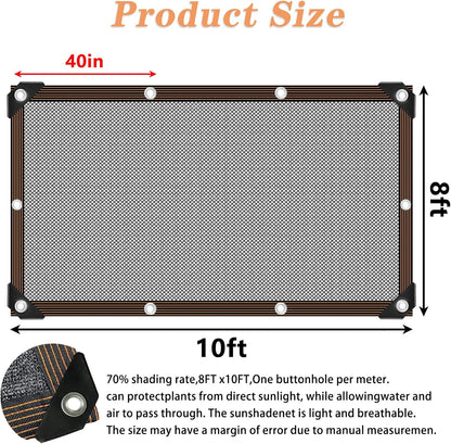 70% Shade Cloth - for Garden Plants Greenhouse, 8'x10' Sunblock Shade Cover -for Outdoor Garden Pergola Patio Lawn Sun Shade Cloths for Kennel Chicken Coop Easier to Hang Plant Shade Neting