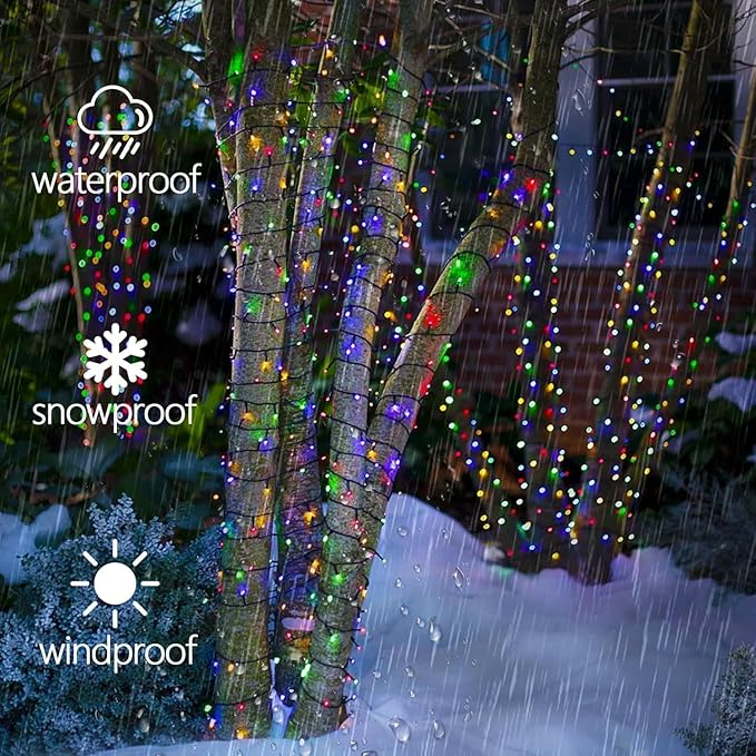 OZS 2PK 240LED Multicolor Solar Christmas Lights Outdoor Waterproof, Solar String Lights for Outside, Green Wire Solar Tree Lights with 8 Lighting Modes for Xmas Wedding Party Christmas Decor