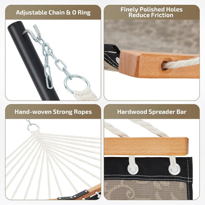 Two Person Hammock with Stand Heavy Duty, Outdoor Patio Hammock with Portable Steel Stand, Large Double Hammocks with Quick Dry Textilene Fabric,480lbs Capacity.(Mocha)