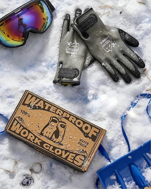 toolant 100% Waterproof Gloves for Men and Women, Winter Work Gloves for Cold Weather, Touchsreen, Thermal Insulated Freezer Gloves, With Grip, Warmth Gift for Family & Friends, Gray, M