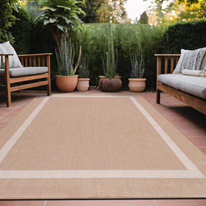 Bordered Outdoor Rug 6x9 Washable Outside Carpet for Indoor Patio Porch Waterproof Easy Cleaning Non Shedding Area Rugs Beige 6 x 9