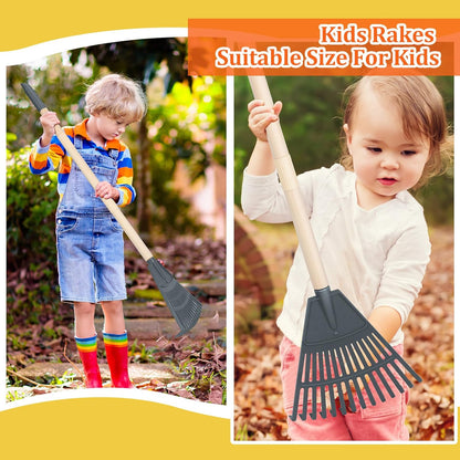 Therwen 8 Pcs Kids Rake 31" Child Size Plastic Lawn Rakes for Leaves Small Rake with Plastic Head and Wooden Handle Toddler Kid Gardening Tools for Leaves Gardening Camping(Dark Gray)
