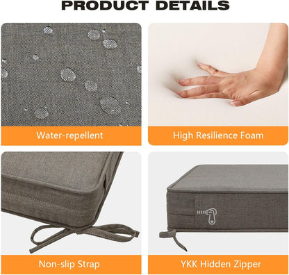 Sunbrella Square Corner Seat Cushions, 19" x 19" x 3", Set of 4, Indoor Outdoor Water Repellent Universal Chair Pads with Ties for Patio Furniture, Garden Dining Chairs, Cast Shale