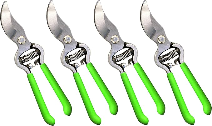 Garden Guru Classic Bypass Pruning Shears Clippers – Heavy Duty Forged Steel Garden Pruners – Safety Lock – Non Slip Comfort Grips – Cuts up to 1” – Professional Bypass Pruners for Gardening (4 Pack)