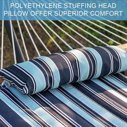 Lazy Daze Hammocks 12 FT Quilted Fabric Double Hammock with Spreader Bars and Detachable Pillow, 450lbs Weight Capacity