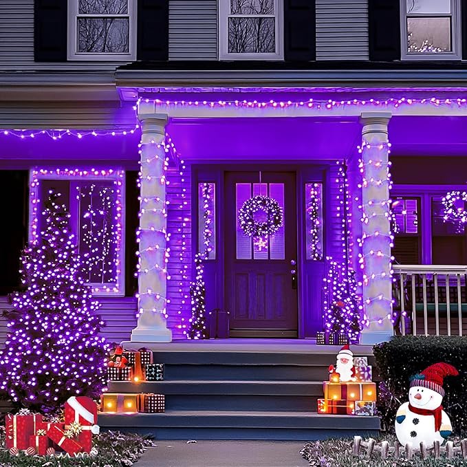 JMEXSUSS 2 Pack Solar Fairy Lights Outdoor, 33ft 100 LED Purple Christmas Lights, Waterproof 8 Modes Purple Solar Light for Outside Tree Garden Patio Halloween Christmas Decorations