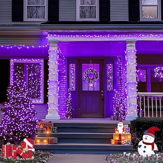 JMEXSUSS 2 Pack Solar Fairy Lights Outdoor, 33ft 100 LED Purple Christmas Lights, Waterproof 8 Modes Purple Solar Light for Outside Tree Garden Patio Halloween Christmas Decorations