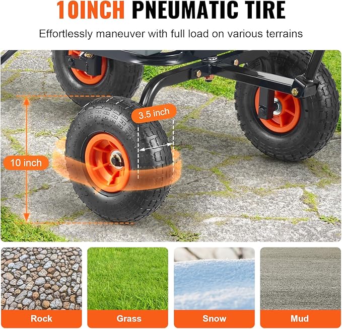 VEVOR 4 Cu.Ft. 600lbs Poly Garden Cart Dump Wagon, Heavy Duty 4 Wheel Wheelbarrow Yard Cart Dump Wagon with 10in All Terrain Wheels, Steel Frame and Quick Release System