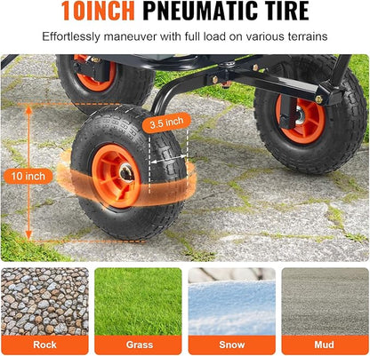 VEVOR 4 Cu.Ft. 600lbs Poly Garden Cart Dump Wagon, Heavy Duty 4 Wheel Wheelbarrow Yard Cart Dump Wagon with 10in All Terrain Wheels, Steel Frame and Quick Release System