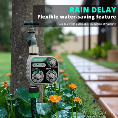 QUOBAS 3-Dial Analog Water Timer, Mechnical Control Automatic Sprinkler Timer with Manual and Rain Delay, for Garden Hose Watering, Drip Irrigation, Self-Watering System, Easy to Set Up