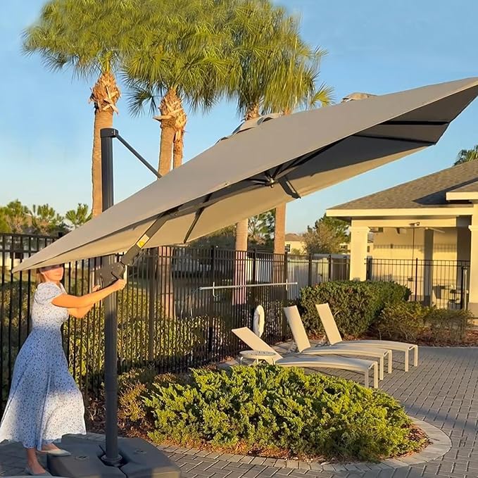 PURPLE LEAF 8' X 10' Left-right Tilting Outdoor Patio Umbrella Swivel Offset Cantilever Heavy Duty Rectangle Aluminu Umbrella with UV Resistant for Deck Pool Patio Backyard, Graphite Grey