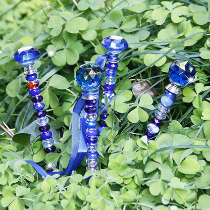 119 Pcs Garden Stake Diy Fairy Wand Plant Stake with Dark Blue Large Hole Beads Crystal Diamond Stopper Top 4 Stainless Steel Threaded Rod Beaded Garden Stakes For Outdoor Indoor Plant Pot Decorations