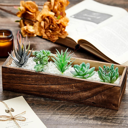 Dandat 2 Set Wood Boxes for Centerpieces Rectangle Wooden Planter Box Rustic Wood Planter with Removable Plastic Liner Floral Foam Blocks for Centerpieces Home Wedding Garden Decor (12x4 Inch)