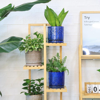 Ceramic Pots for Indoor Plants with Drainage Holes and Saucers, Ceramic Planter for Plants, Flower Pot - Set of 2