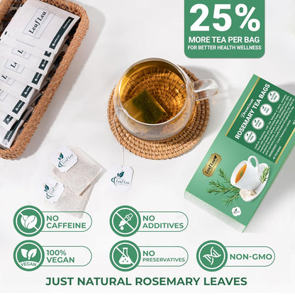 LeafLea 40 Premium Rosemary Tea Bags from 100% Natural Rosemary Leaves, Herbal Tea for Gentle Digestive Comfort, Te De Romero Earthy Taste & Light Aroma, Caffeine-Free, Sugar-Free, Non-GMO