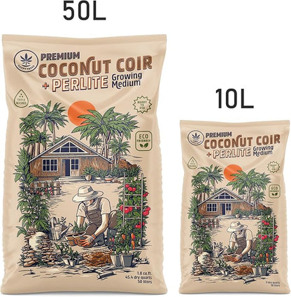 Happy Trees Coco Coir and Perlite 70/30 Growing Medium, Potting Mix, Seed-Starting, Premium Quality Triple-Washed for Low Salt/EC, pH Balanced Loose Coconut Fiber, Peat-Free, 50L (1.8 cu.ft.)