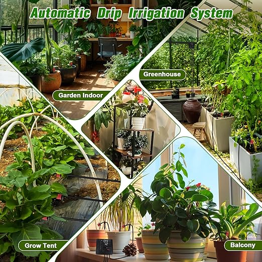 Automatic Drip Irrigation System, Indoor Plant Self Watering Devices for Vacation,Auto Plant Waterer,Drip Irrigation Timer for Potted Plants Indoor Garden Greenhouse (10 Pots,Adjustable Dripper)