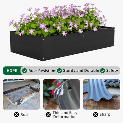Raised Garden Bed 47.24 * 24.4 * 9.65 in,HDPE Vegetable Planter Bed Outdoor,Elevated Horticulture Planter Bed,Waterproof,Rot-Resistant and Non-Cracking Above Ground Garden Bed(Black)