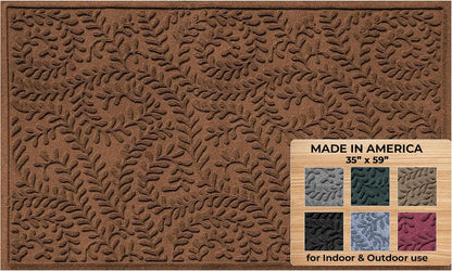 WaterHog Indoor/Outdoor Door Mat, 3' x 5', Made in USA, Durable & Skid-Resistant Front Door Rug, Decorative, Water-Trapping & Heavy-Duty Entryway Mat for Your Home, Boxwood Collection, Dark Brown