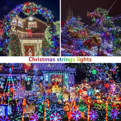 Solar Christmas Lights, Super Bright 270FT 480 LED Solar Lights String with 8 Lighting Modes, Outdoor Waterproof Green Wire Solar Mini Twinkle Light for Xmas Garden Decorations (Multi-Colored)