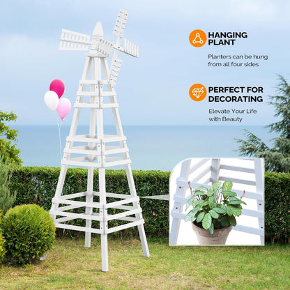 VINGLI Outdoor Yard Windmill, Wooden Wind Spinner for Garden Yard Lawn Patio Decoration (White, Large)