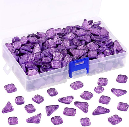 Swpeet 1 Pound Purple Shine Crystal Series Mosaic Tiles Assortment Kit, Square and Triangle Genuine Mosaic Tiles Glitter Crystal Mosaic Perfect for Home Decoration Crafts Supply