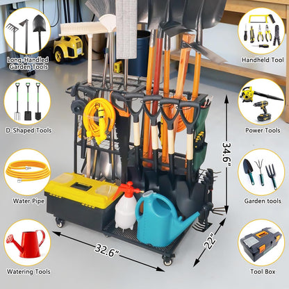Garden Tool Organizer - Heavy Duty Garage Storage and Organization with Wheels - Large Garden Tool Storage Holder for Lawn Yard Patio Shed,Garage Shovel Rack