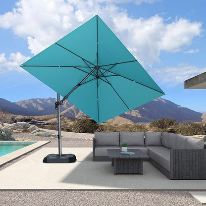 PURPLE LEAF 8' X 11' Left-right Tilting Patio Umbrella Outdoor Cantilever Swivel Rectangle Umbrella with Tilt Aluminum Offset Umbrella with 360-degree Rotation for Garden Deck Pool Patio Turquoise Blue