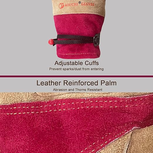 Women's Cotton Lined Leather Work Gardening Gloves, Rose Trimming, TIG/MIG Welding, Construction, Farm, Ranch Flexible Cowhide Gloves, Comfortable, Durable (Large)