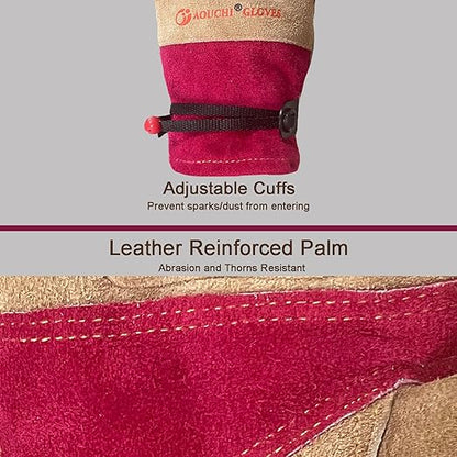 Women's Cotton Lined Leather Work Gardening Gloves, Rose Trimming, TIG/MIG Welding, Construction, Farm, Ranch Flexible Cowhide Gloves, Comfortable, Durable (Large)