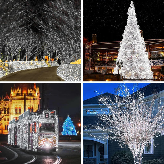 6 Pack Solar String Lights Outdoor, Extra-Long 600LED Fairy Lights Outdoor Waterproof, Solar Twinkle Light Silver Wire 8 Modes Fairy Light for Xmas Tree Party Wedding (Cool White)