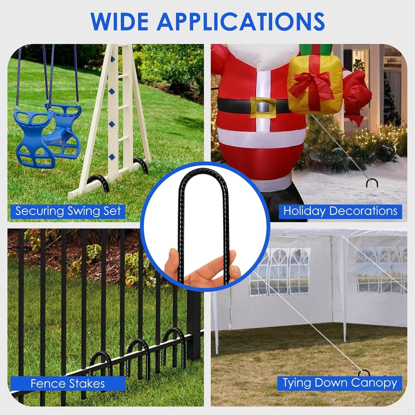 Trampoline Stakes 12 inches 10-Pack U Stake for Ground Heavy Duty Trampoline Anchors High Wind Stakes for Fence, Swing Set, Outdoor Decoration and Gazebo