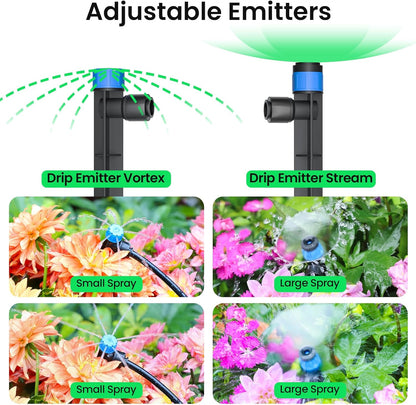 MIXC Drip Irrigation System,Quick Connector Garden Watering System Automatic Sprinkler System Kit for Lawn Raised Bed Greenhouse Plant Watering System (16FT Main Tube+ 79FT 1/4'' Tube)