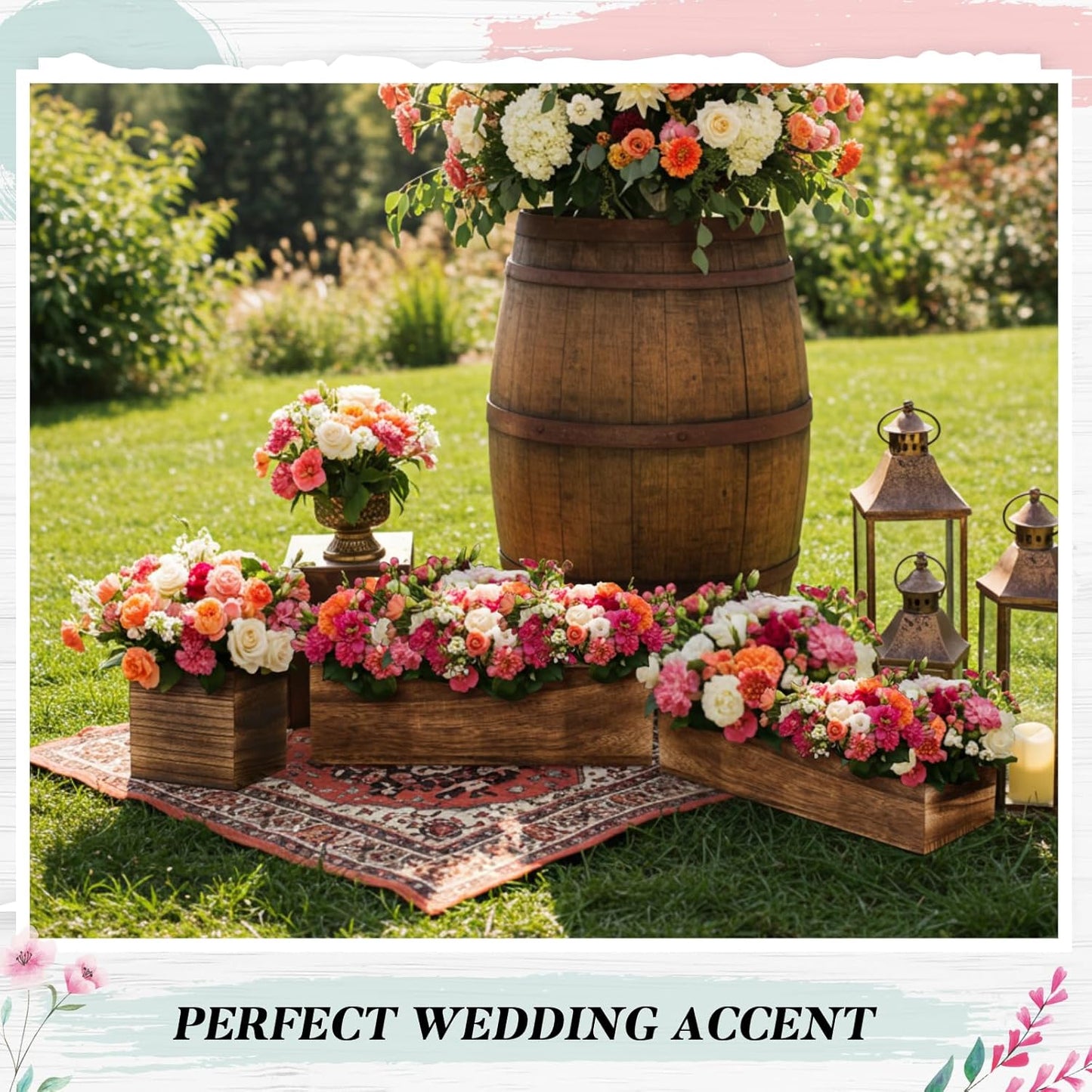 Dandat 5 Set Wood Boxes for Centerpieces Rectangle Wooden Planter Box Rustic Wood Planter with Removable Plastic Liner Floral Foam Blocks for Centerpieces Home Wedding Garden Decor (12x4 Inch)