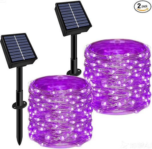 Solar String Lights Outdoor Waterproof 2 Pack Total 66ft 200LED 8 Modes Twinkle Lights Solar Fairy Lights for Patio, Garden Yard Party Wedding Tree Christmas Halloween Decoration, Purple