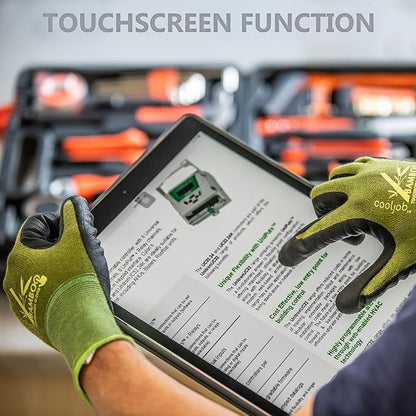 COOLJOB 2 Pairs Gardening Gloves for Women and Men, Bamboo Working Gloves Touchscreen, Grippy Nitrile Rubber Coated Work Gloves, Green/Black, Large Size (2 Pairs L)