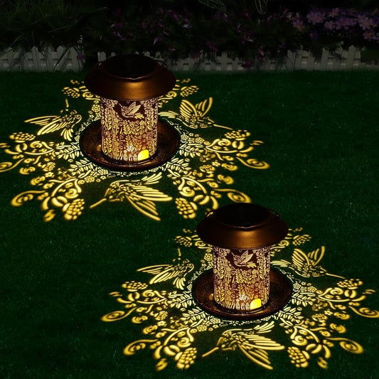 2 Pack Bird Feeders for Outdoors Hummingbird Garden Decor Gifts for Women Mom Grandma Solar Lanterns Outdoor Waterproof Metal Solar Decoration OutsideLED Lanterns for Yard, Patio, Lawn, Pathway