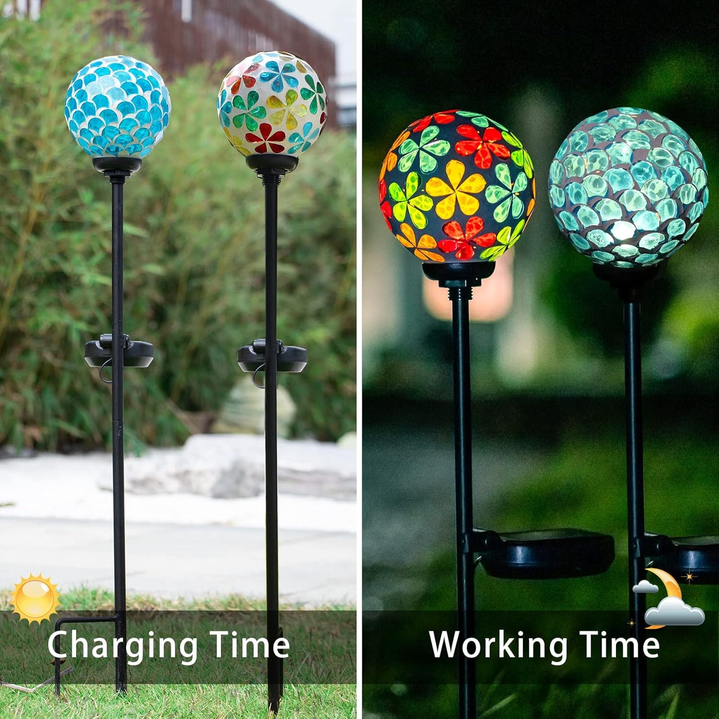 VCUTEKA Solar Garden Lights, Mosaic Solar Light Outdoor Waterproof LED Pathway Stake Light for Landscape Patio Yard Deck Walkway Decoration, 2 Pack