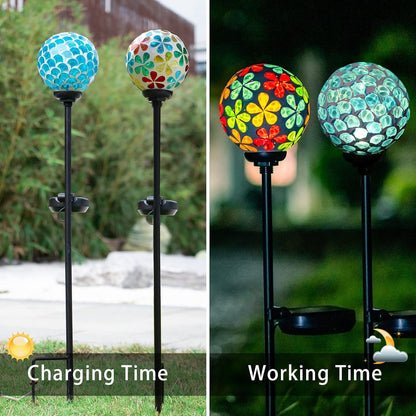VCUTEKA Solar Garden Lights, Mosaic Solar Light Outdoor Waterproof LED Pathway Stake Light for Landscape Patio Yard Deck Walkway Decoration, 2 Pack