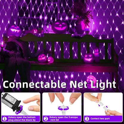 HeKation Halloween Net Lights Outdoor, Purple Halloween Net Mesh Lights 200 Led Bulbs Waterproof, for Indoor, Curtain, Tree, Bush, Party, Wedding, Fairy, Wall(9.8'x6.6', Plug in)