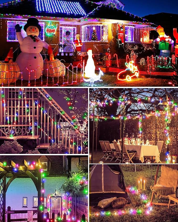 3 Pack Solar Fairy Lights for Outside Waterproof, 49FT/15M 150LED Solar String Lights Outdoor 8 Modes Solar Twinkle Lights for Garden Yard Christmas Tree Wedding Party Decor, Multicolor