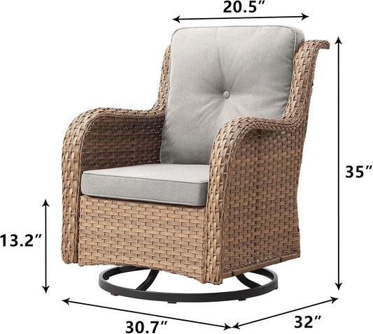 Outdoor Patio Swivel Rocker Chairs - Wicker Rattan Patio Swivel Rocking Chairs Set of 2 with High Back,Deep Seating and Comfort Cushions for Deck Porch Garden,Yellow/Beige