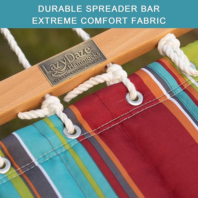 Lazy Daze Hammocks 12 FT Quilted Fabric Double Hammock with Spreader Bars and Detachable Pillow, 450lbs Weight Capacity
