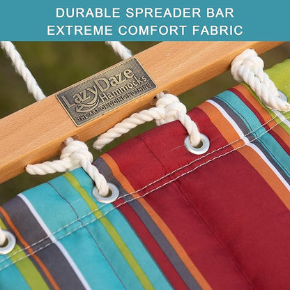 Lazy Daze Hammocks 12 FT Quilted Fabric Double Hammock with Spreader Bars and Detachable Pillow, 450lbs Weight Capacity