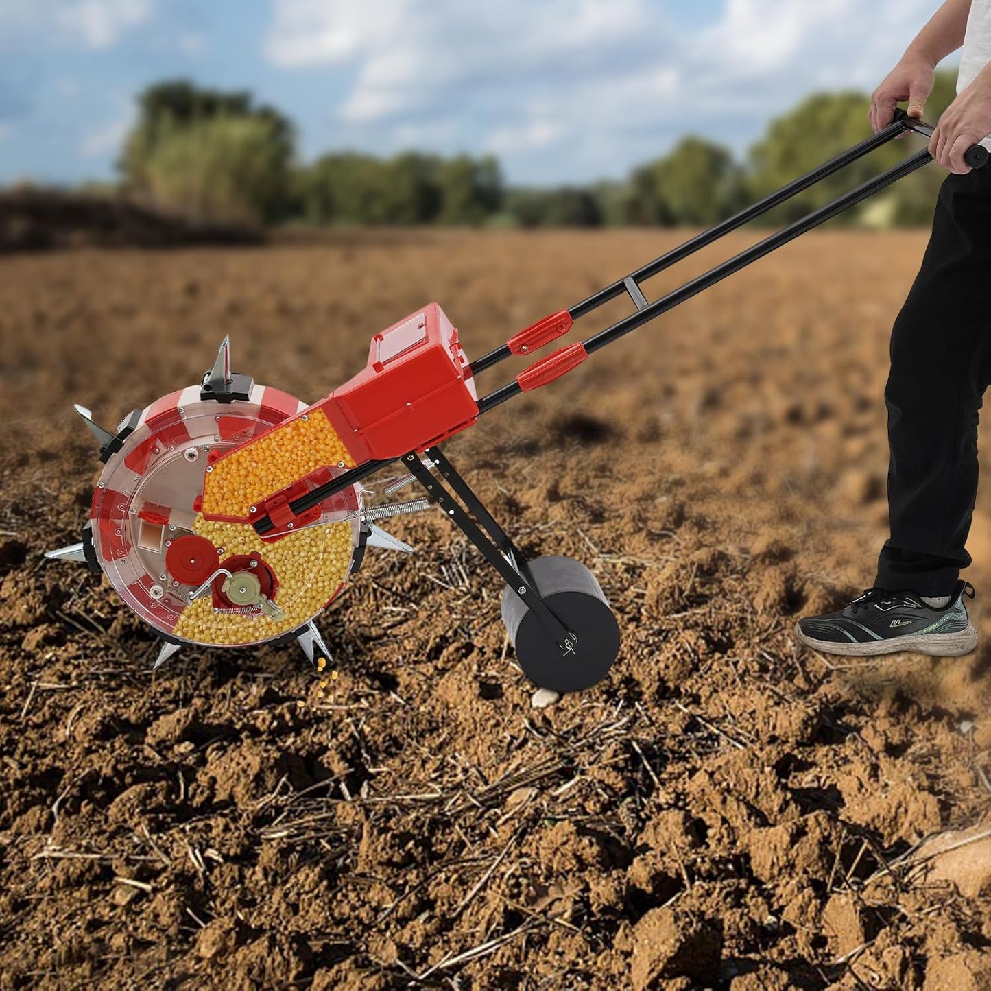 7-Row Manual Garden Seeder, Corn Planter, Hand Push Precision Seeder Planter for Corn Soybean Peanut Seeds, Adjustable Depth & Spacing (9.06")