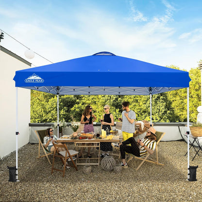 EAGLE PEAK Pop Up Canopy Tent with Wheeled Carry Bag, 8 Stakes, 4 Ropes, 4 Weight Bags, Easy Set Up Tent Canopy, 12x12 ft, 144sqft of Shade, Blue