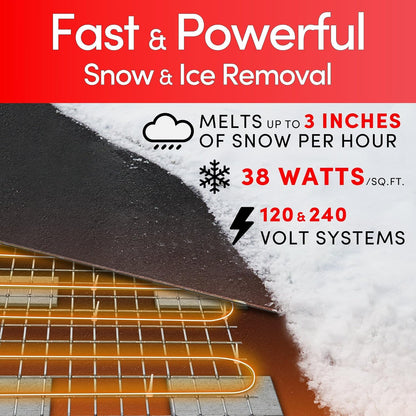 Electric Snow and Ice Melting Underground Cable 428 feet, Covers 142 sqft at up to 38 Watts/sqft, 240V – Radiant Heated Driveways, Walkways, Stairs – Installs Under Concrete, Asphalt, or Pavers